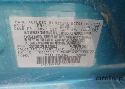 2014 Nissan Versa Note S Plus from USA, damaged, VIN 3N1CE2CP8EL383072